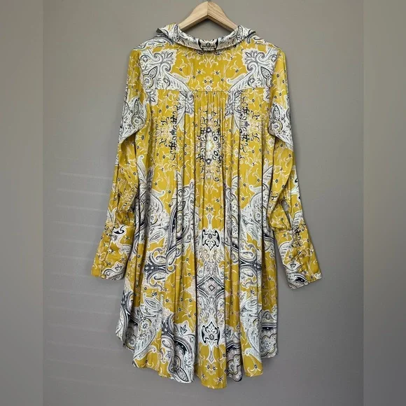 {Free People} Field of Butterflies Swing Tunic Top with Long Sleeves in Gold - Picture 5 of 11